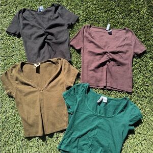 H&M Women's Crop Tops in Black, Brown, and Green
